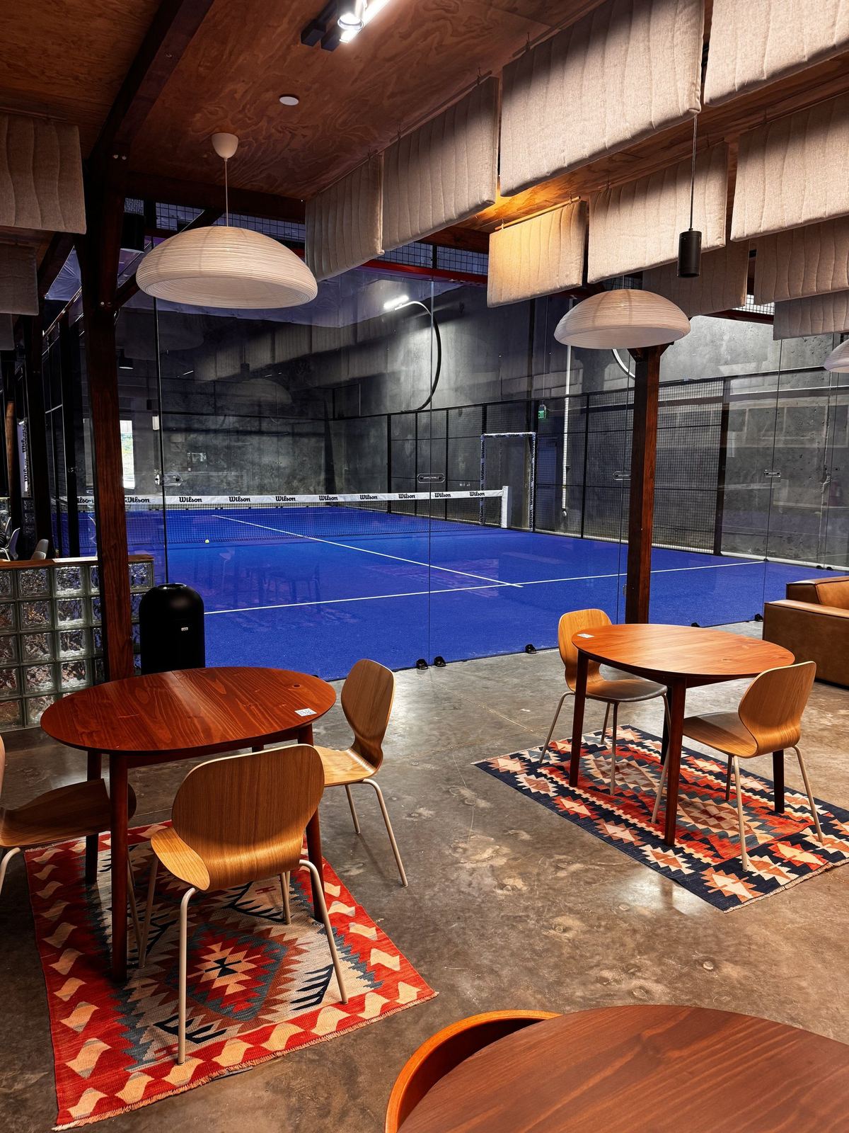 The lounge overlooking the courts at Lobb's Padel